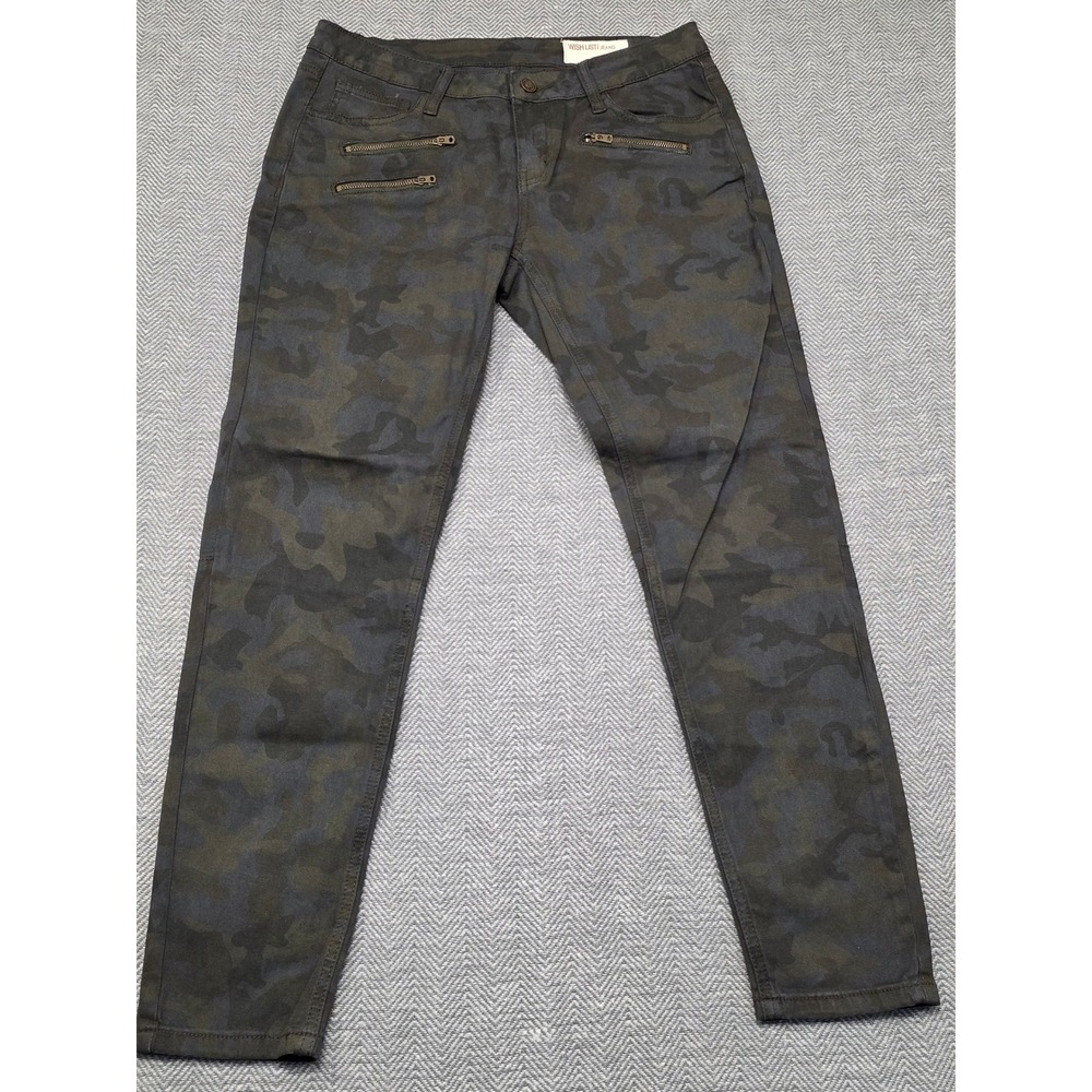 Wish List Jeans Womens L Camo Skinny Pants‎ Dark Green Camouflage Moto Zipper